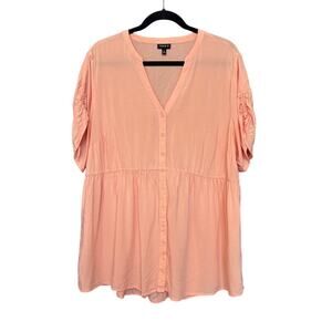 Torrid Coral Pink Orange Blouse Top Shirt Plus Size Short Sleeve